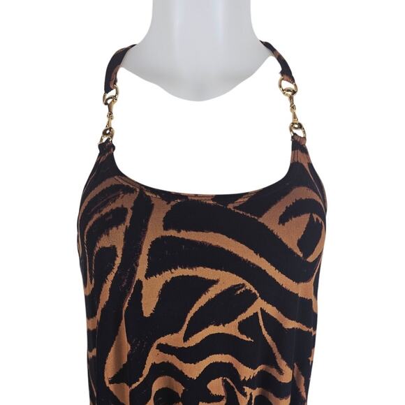 Cache Halter Animal Style Print Gold Accents Mini Cocktail Dress Women's 6 - Picture 2 of 5